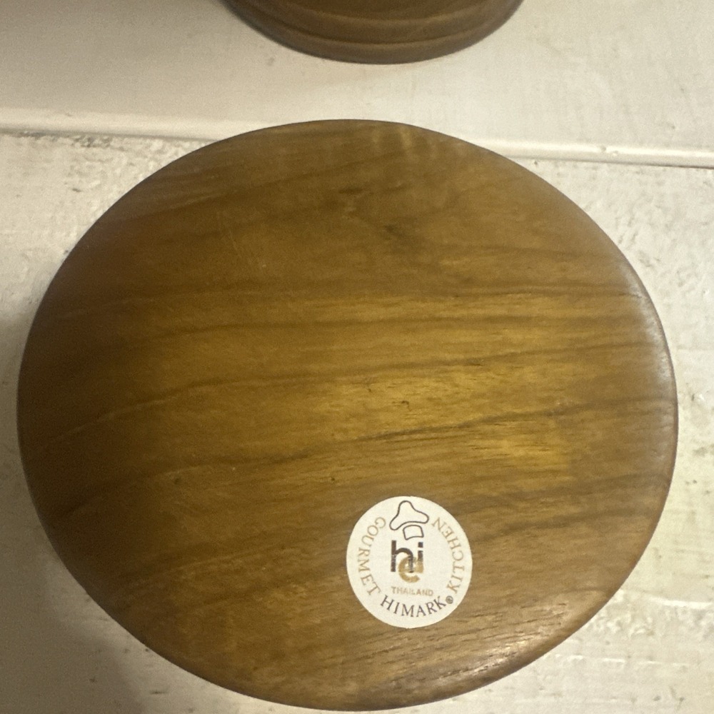 Vtg NOS 7pc Himark Teak Wood Gourmet Salad Bowl Set 1 Lg 4 Sm.Bowl & Servers - Picture 11 of 16